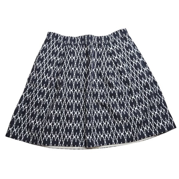 J.Crew‎ Skirt Womens 8 Blue White Geometric Textured Lined Zip Pockets Pleated - Picture 1 of 11